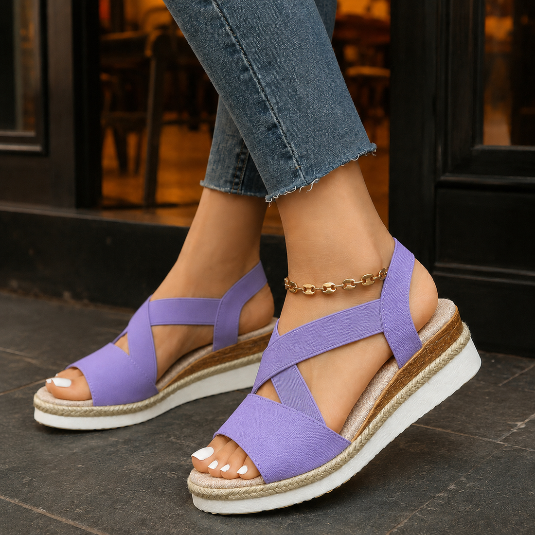Casentino Elastic Wedge Sandals - Purple