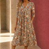 Nadia-Claire Printed Midi Dress - Beige
