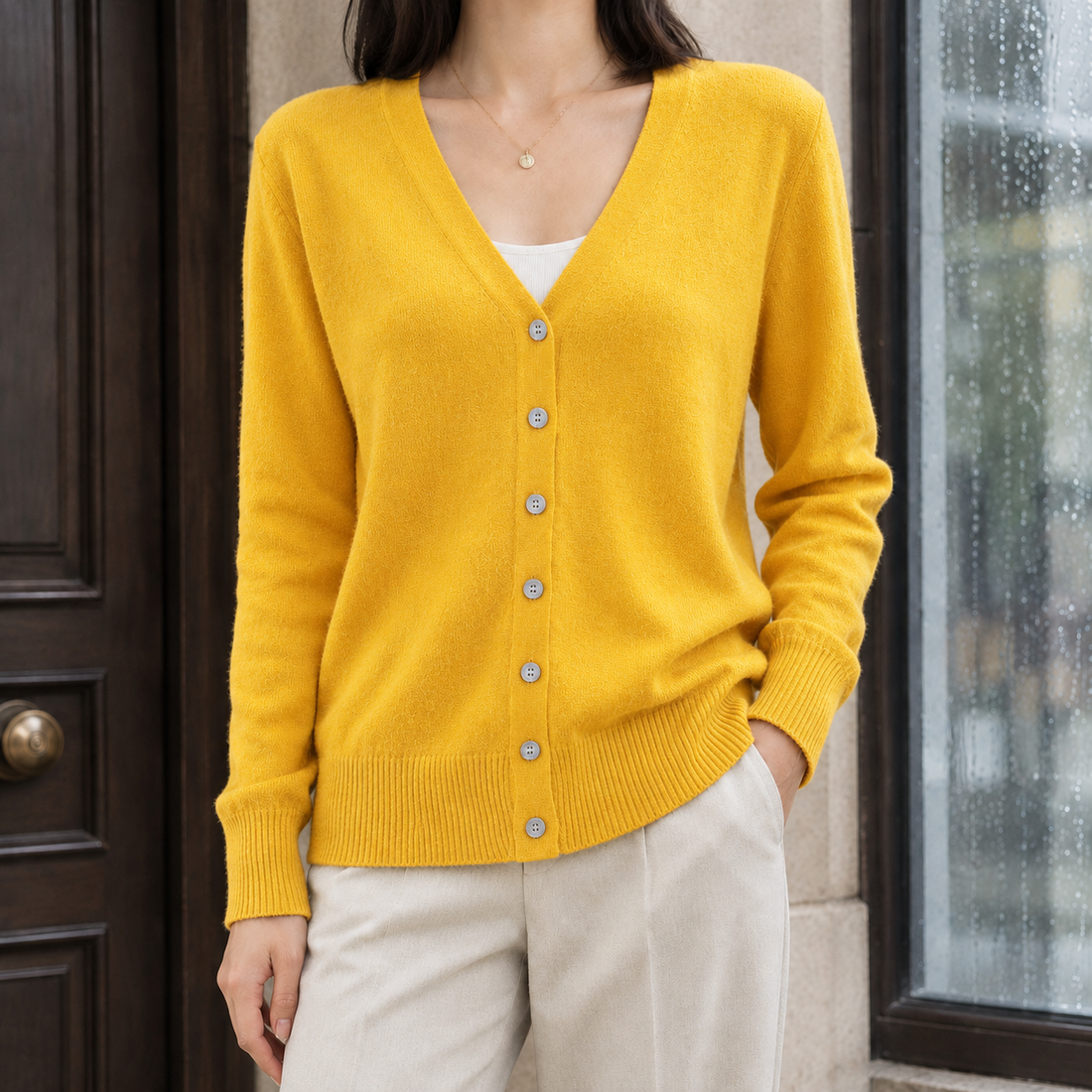 Stella-June V-Neck Cardigan - Yellow