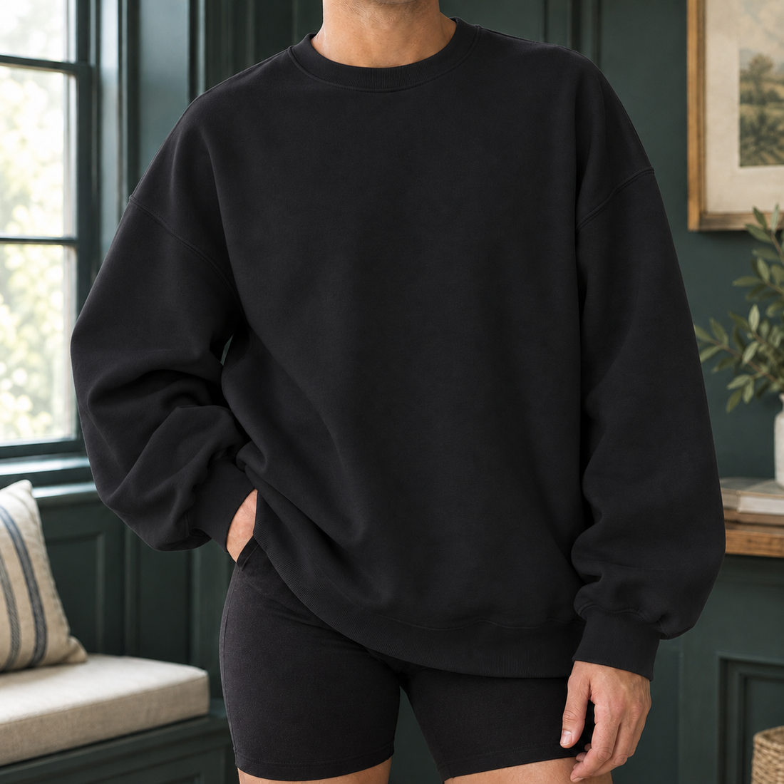Anthony Oversized Sweatshirt - Round Neck Black
