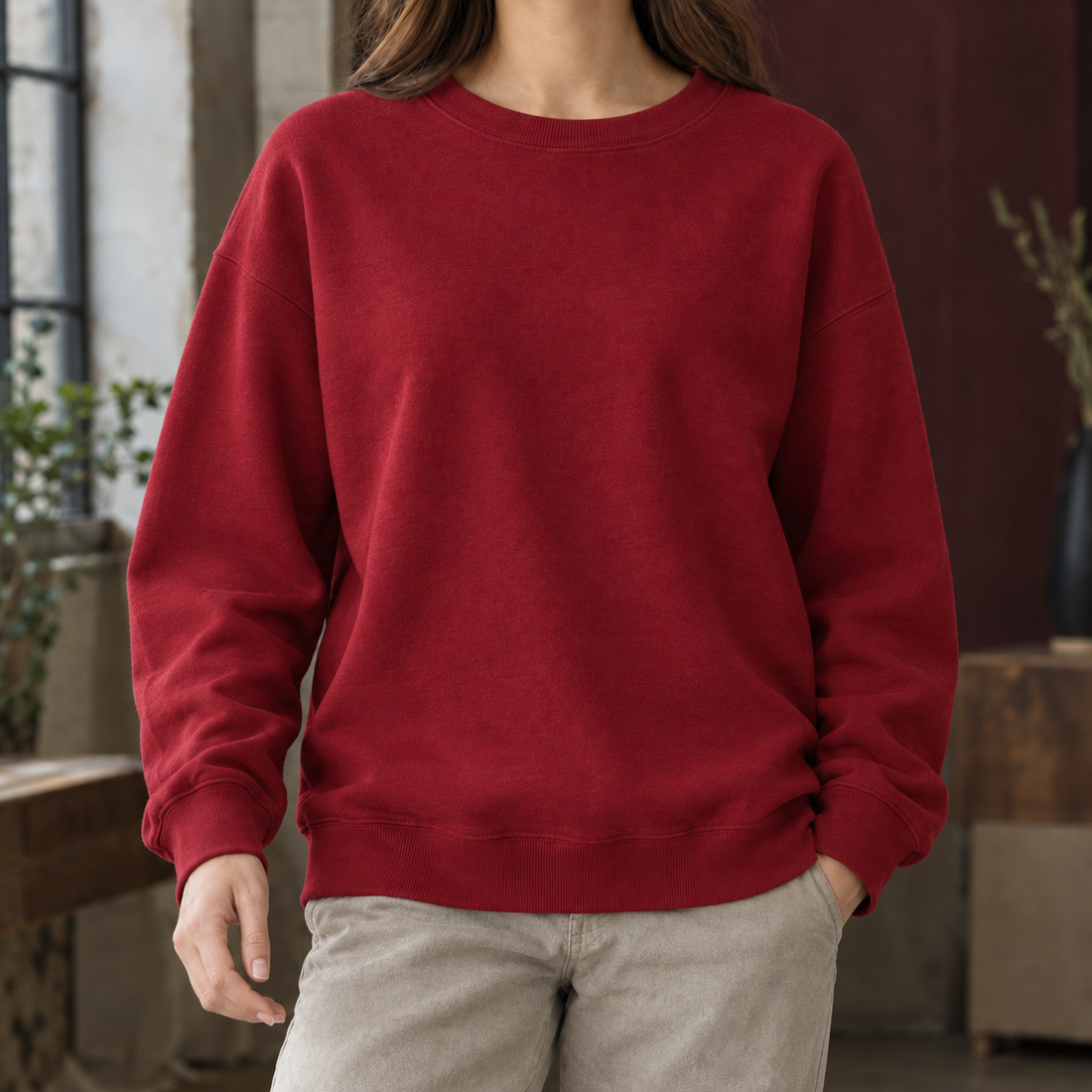 Florence-Kate Relaxed Sweatshirt - Wine Red