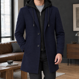 Vaughn Hooded Wool Coat - Navy Blue