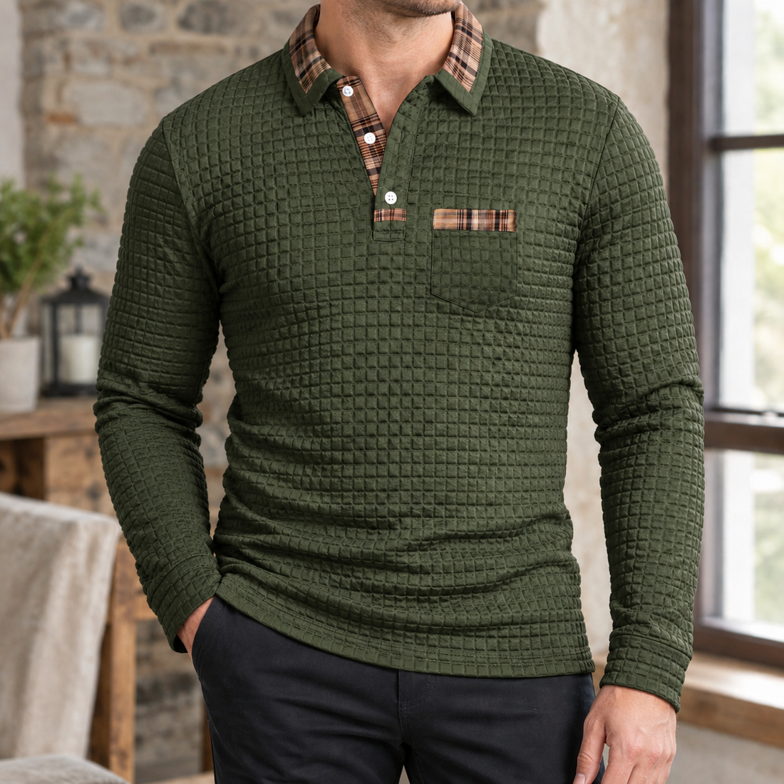 Dorian Textured Polo - Army Green