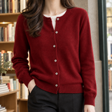 Jocasta-Jane Crewneck Cardigan - Wine Red