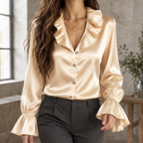 Sabrina Ruffle Neck Blouse - Apricot