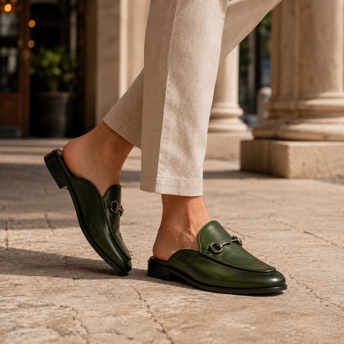 Marcello Leather Mules - Olive