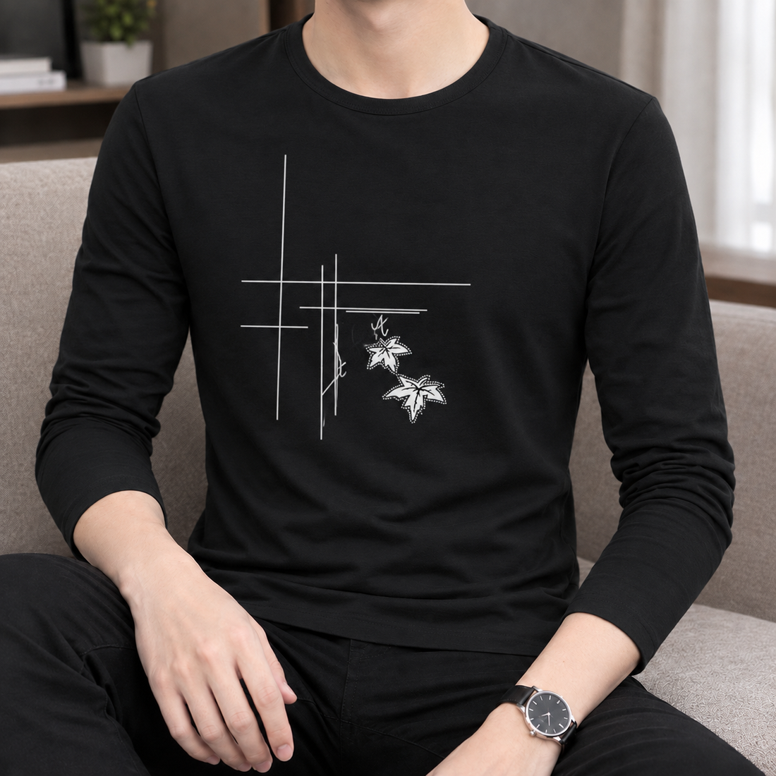 Marco Crew Neck Top - Bamboo Flower Black