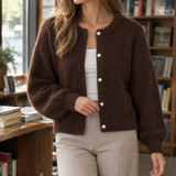 Oriane-Claire Pearl Button Cardigan - Brown