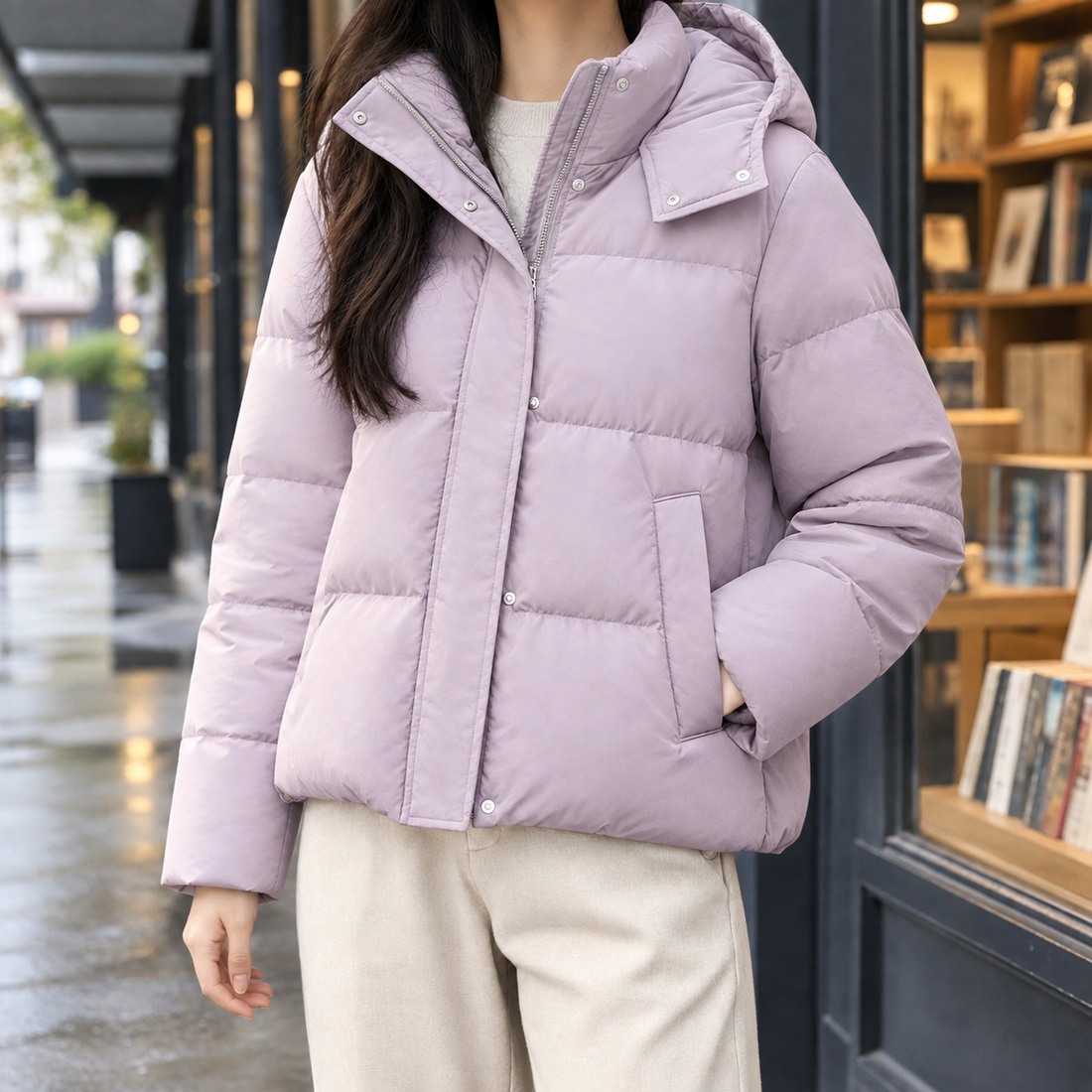 Eliza Hooded Puffer Jacket - Morning Mist Purple
