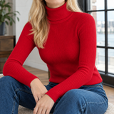 Perpetua-Grace Ribbed Turtleneck Sweater - Red