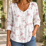 Odette-Hope Scoop Neck Blouse - White Pink