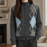 Leocadia-Jane Mock Neck Cardigan - Dark Gray