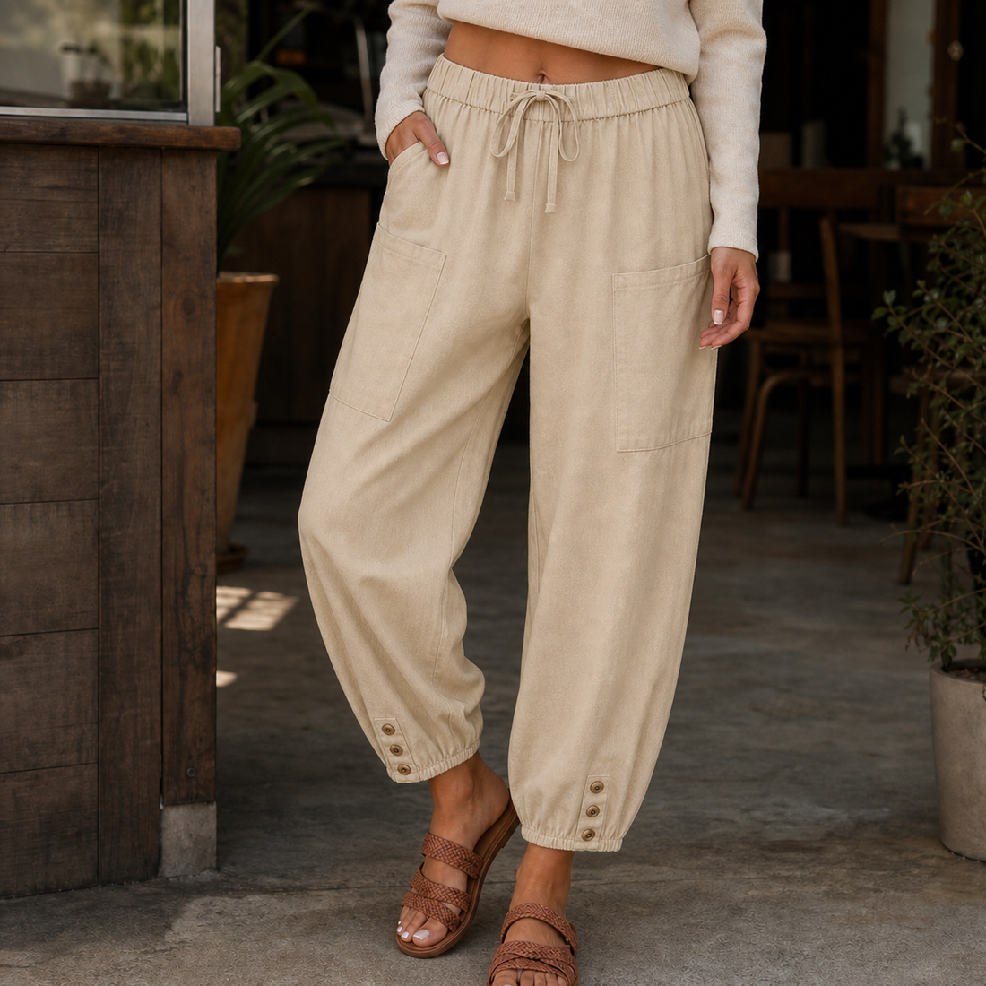 Mercedes-Rose Relaxed Pants - Khaki