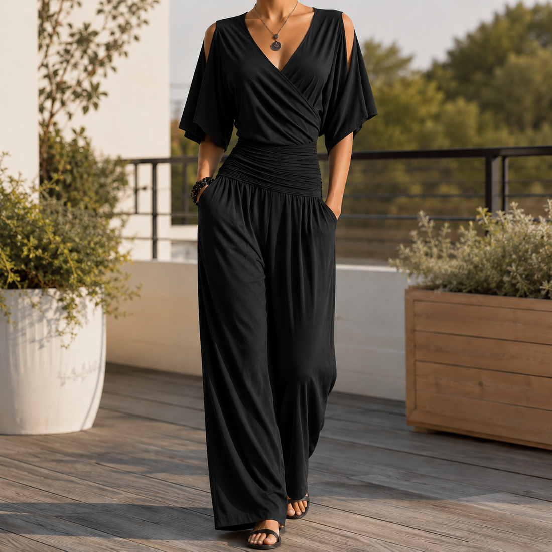 Verity-Grace Wide-Leg Jumpsuit - Black