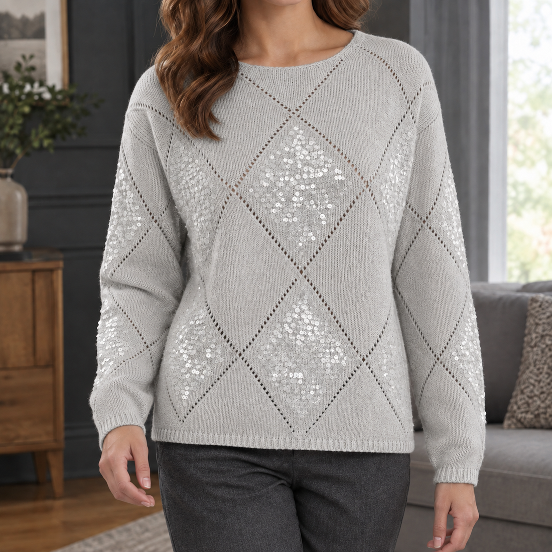 Vivienne-Rose Sequin Sweater - Light Gray