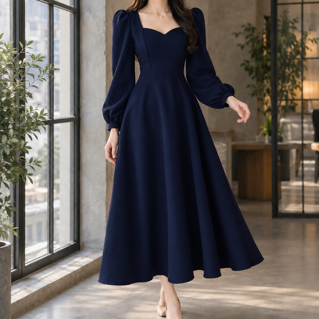 Emmeline A-Line Dress - Navy Blue