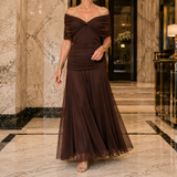 Serena-Pearl Draped Maxi Dress - Brown
