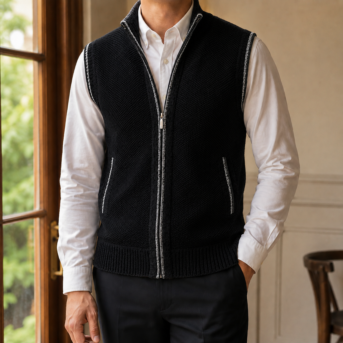 Caleb Sleeveless Knit Jacket - Black