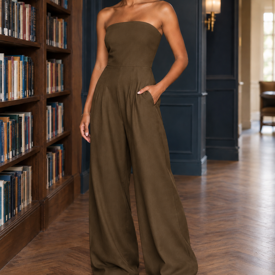Celandine Strapless Jumpsuit - Deep Khaki