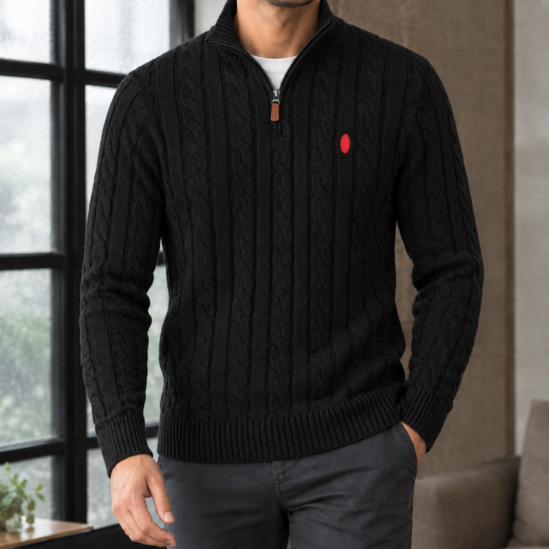 Freddie Cable Knit Sweater - Black