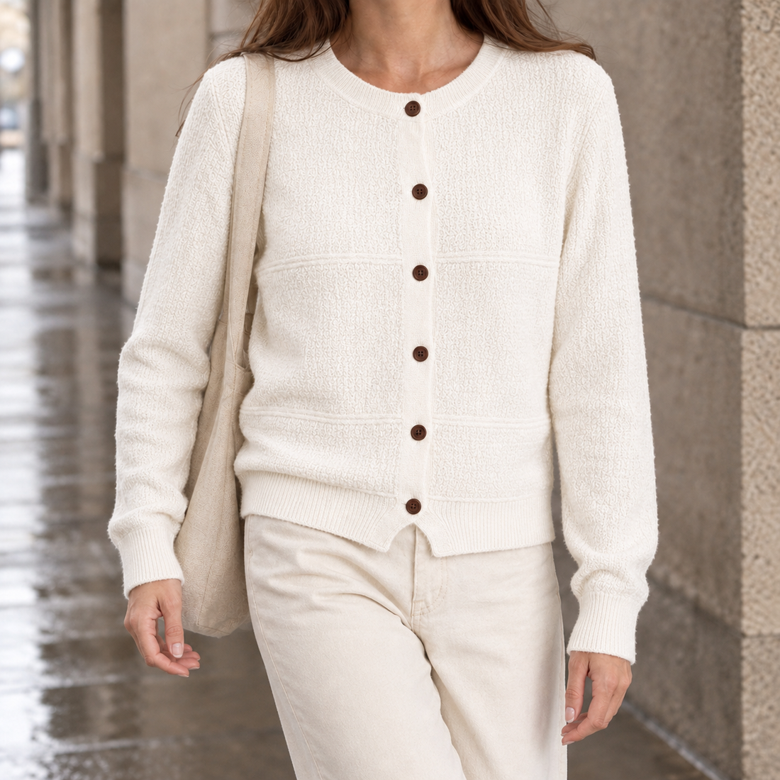 Ninon-Hope Textured Cardigan - White