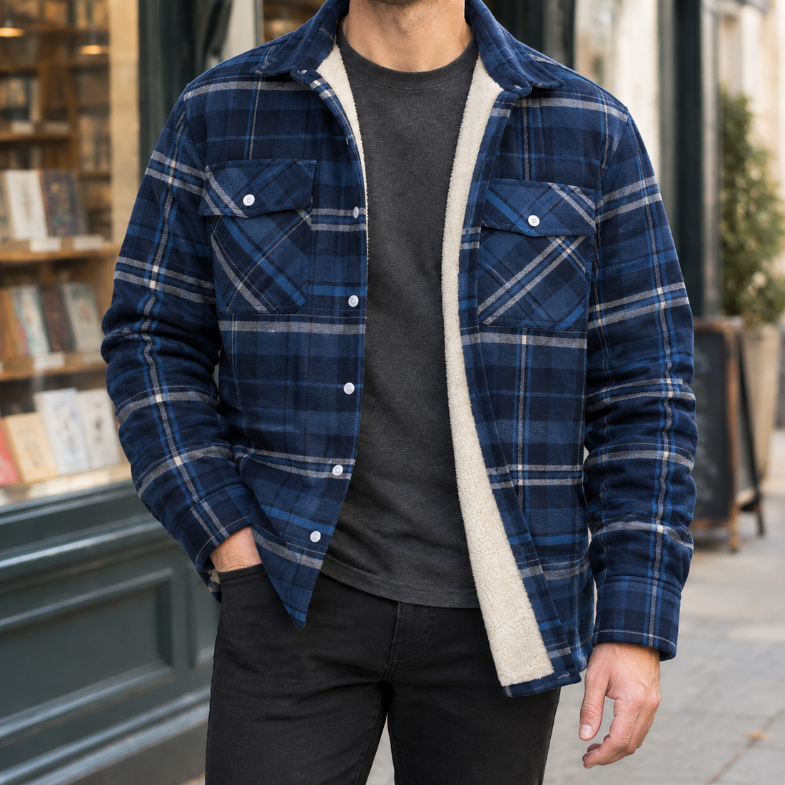 Dario Plaid Lined Jacket - Navy Blue Plaid