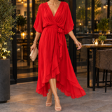 Mathilde-Lane Draped Midi Dress - Red