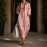 Adele Striped Shirt Dress - Red