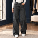 Eugenie Wide Leg Jeans - Black Gray