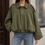 Elise-June Suede Bomber Jacket - Army Green