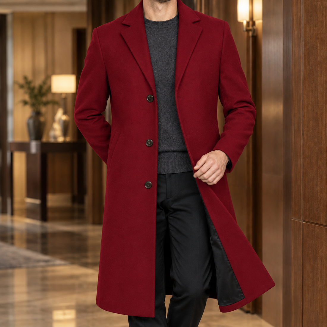 Austin Tailored Overcoat - Deep Red