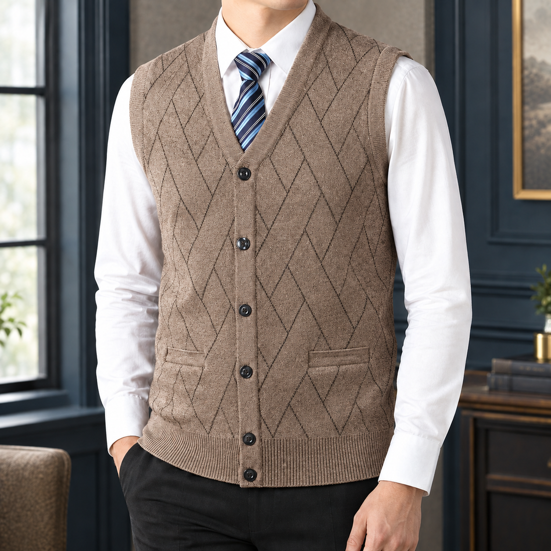 Caleb Argyle Vest - Camel