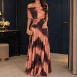 Bianca-Jade Off Shoulder Dress - Abstract Brown Peach