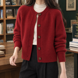 Lauren Round Neck Cardigan - Red