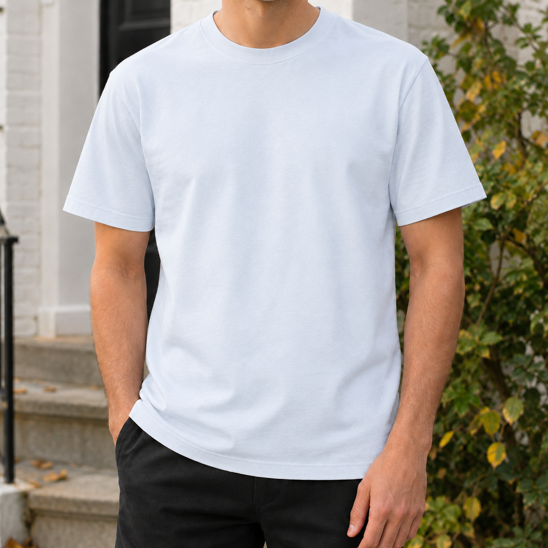 Horace Crew Neck T-Shirt - Cream Blue-collarless Label