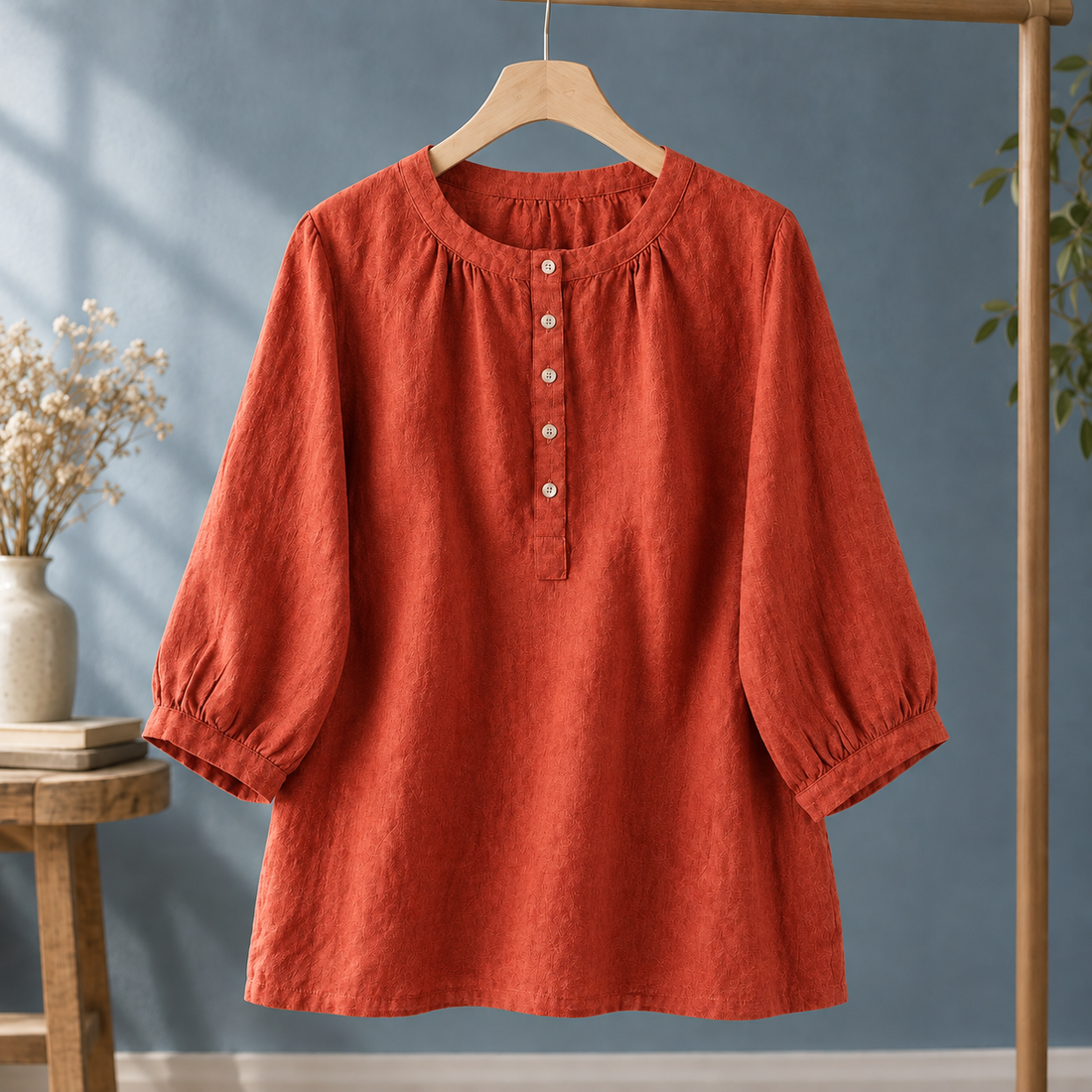 Samantha Gathered Blouse - Orange Red