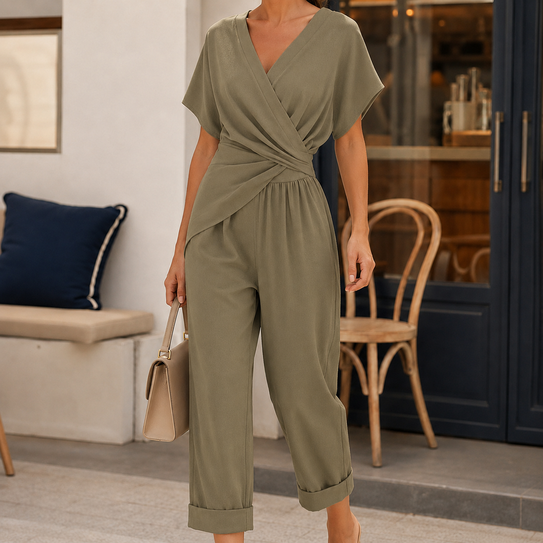Elodie Wrap Jumpsuit - Khaki