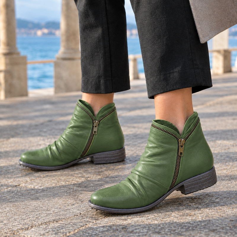 Calvino-Capri Zip Ankle Boots - Green