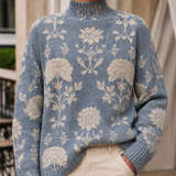 Wesley Patterned Turtleneck Sweater - Light Blue Floral