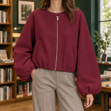 Erin-Eve Cropped Bomber Jacket - Wine Red