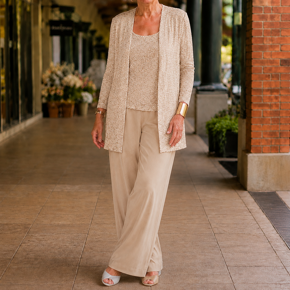 Elowen-Belle Sequined Pant Set - Beige