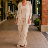 Elowen-Belle Sequined Pant Set - Beige