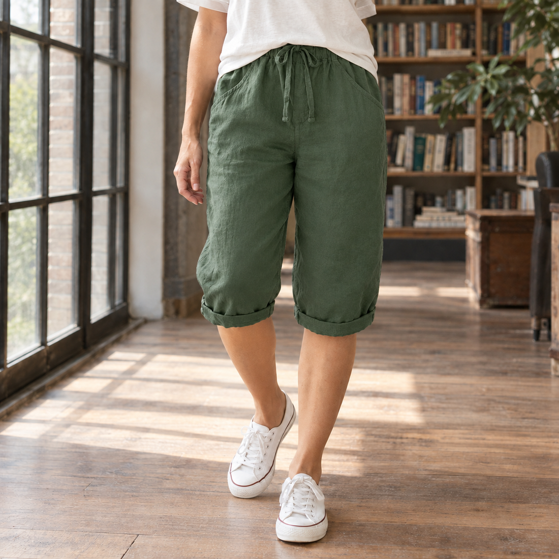 Olympia-Louise Relaxed Capri Pants - Military Green