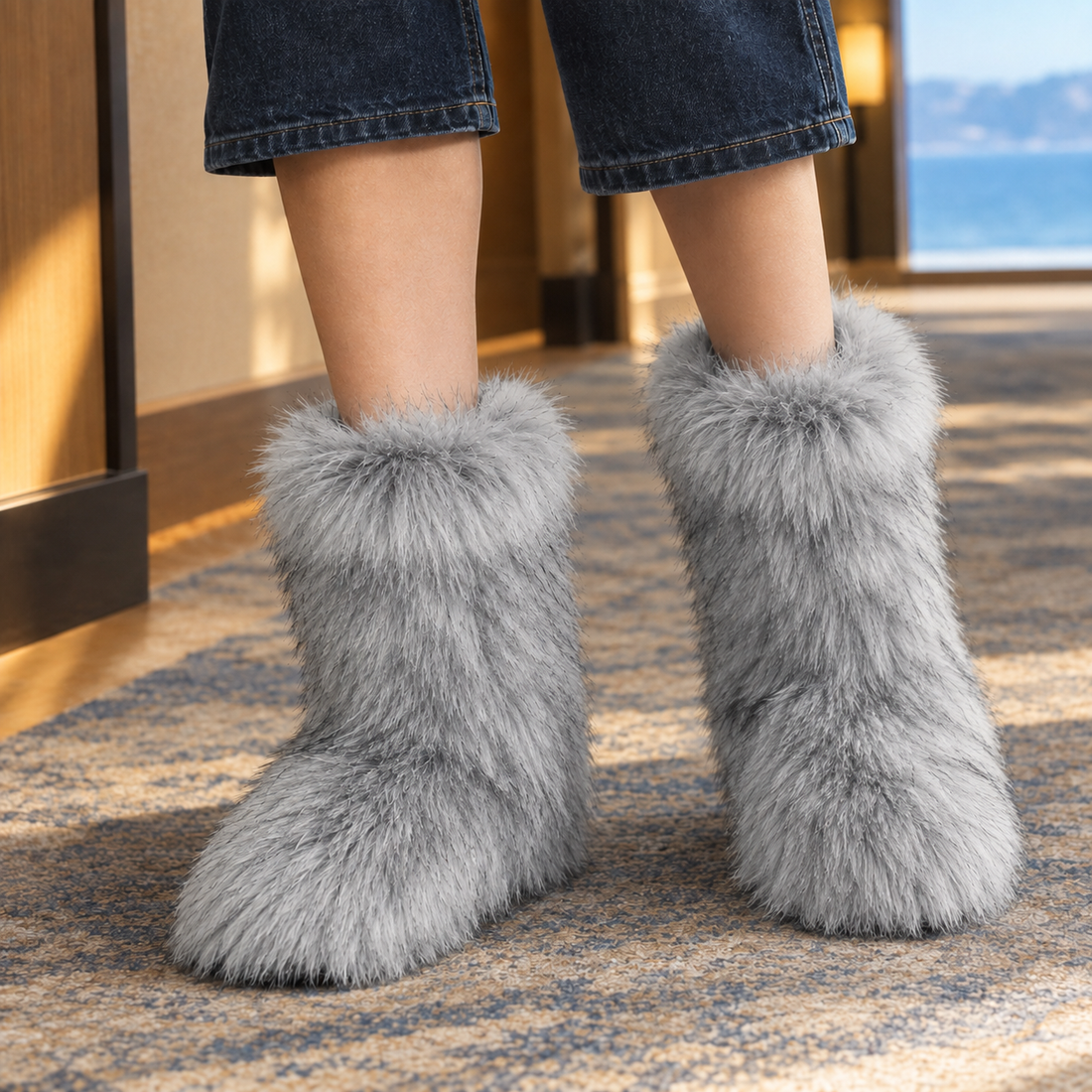 Tornabuoni-Napoli Plush Boots - Light Gray