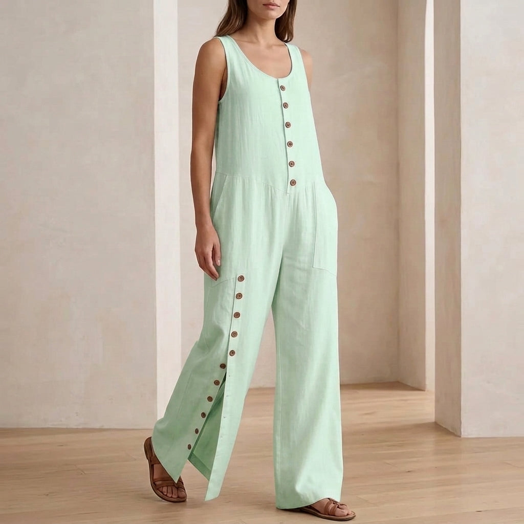 Orla Button Detail Jumpsuit - Green