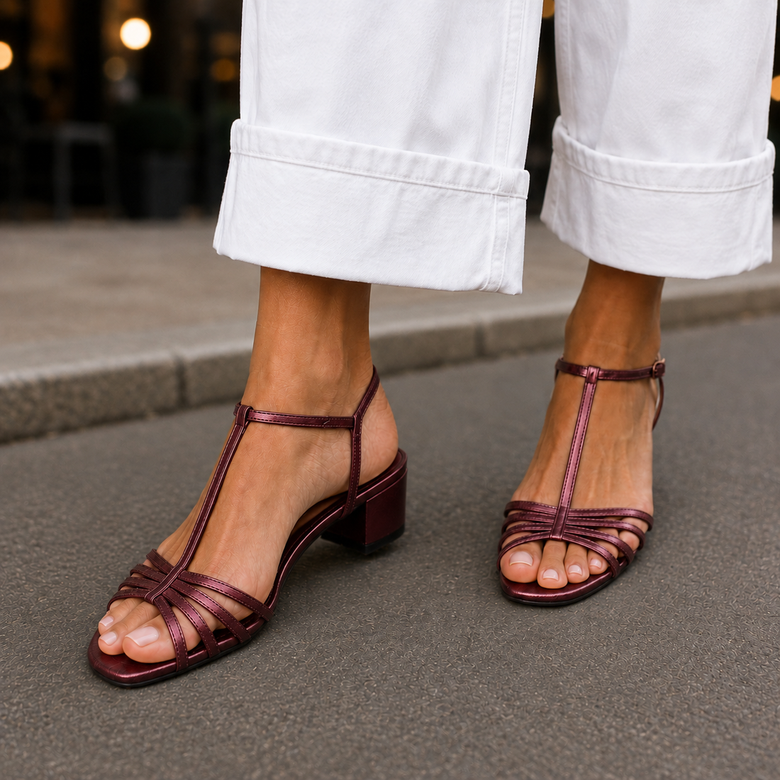 Andrioli T-Bar Sandals - Burgundy