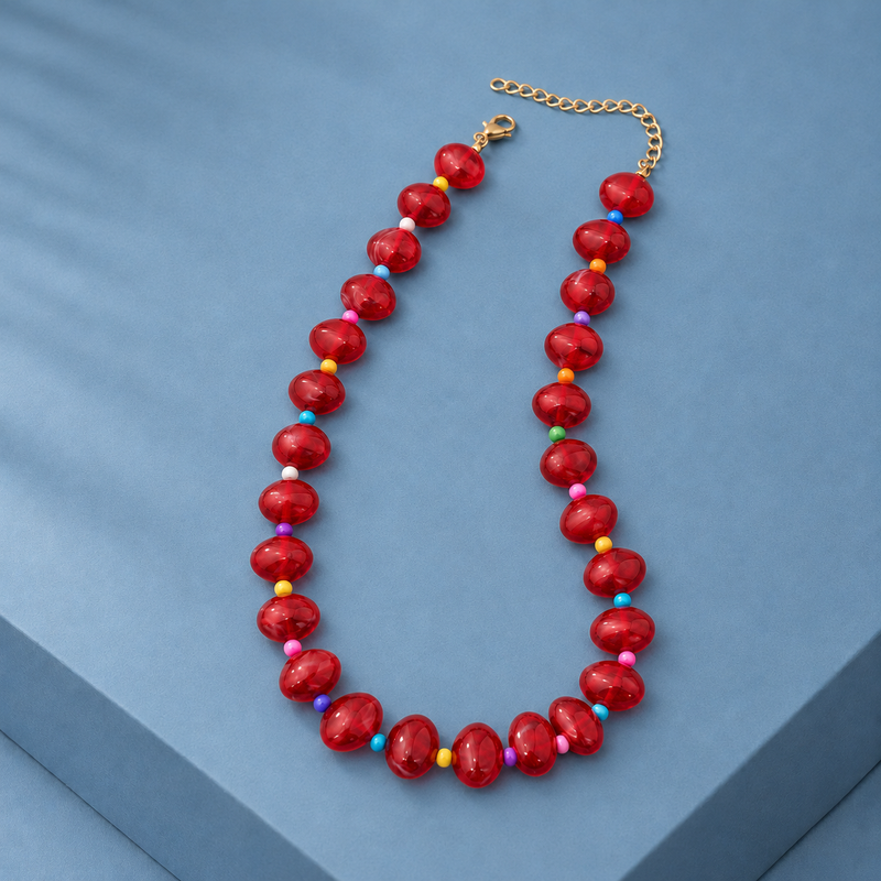 Bancroft Geometric Bead Necklace - Red