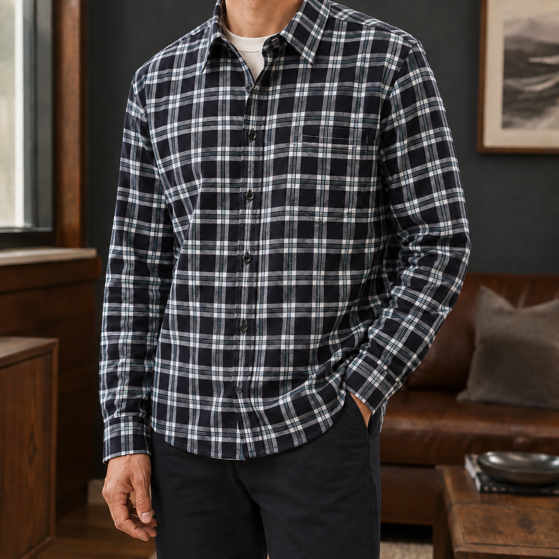 Augustus Plaid Shirt - Black Blue Grid