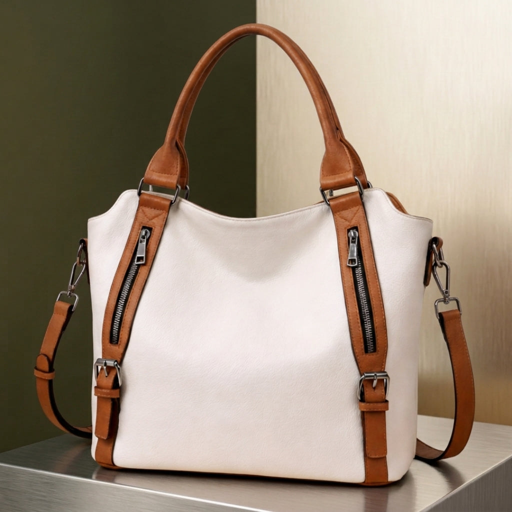 Valencia Buckled Tote - Beige