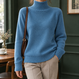 Rosalind-Pearl Ribbed Turtleneck Sweater - Haze Blue